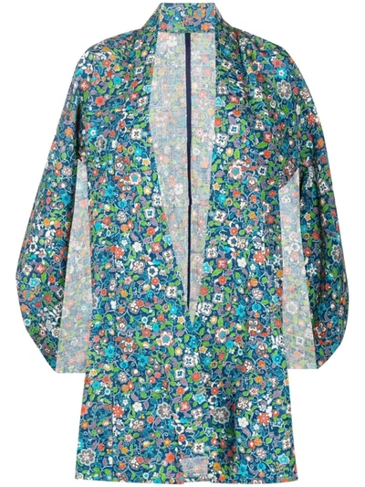 Pre-owned A.n.g.e.l.o. Vintage Cult 1970s Floral Split-sleeved Coat In Blue