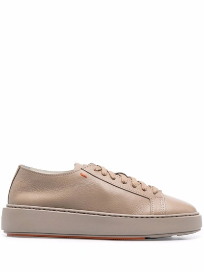 Santoni Pebbled Leather Trainers In Neutrals