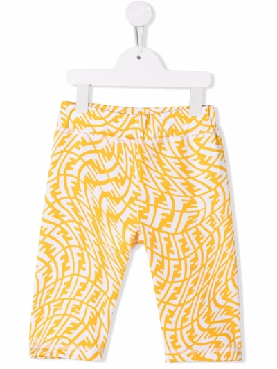 Fendi Kids' Ff Vertigo机车短裤 In Yellow