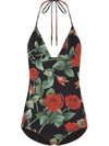 Dolce & Gabbana Rose-print Swimsuit In Schwarz