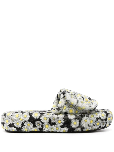 Natasha Zinko Floral-print Platform Slides In Schwarz