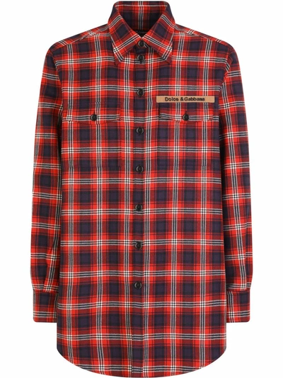 Dolce & Gabbana Wool Patchwork Shirt With Patch In Red