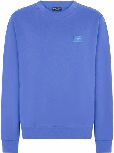 Dolce & Gabbana Cotton Logo-plaque Sweater In Blue