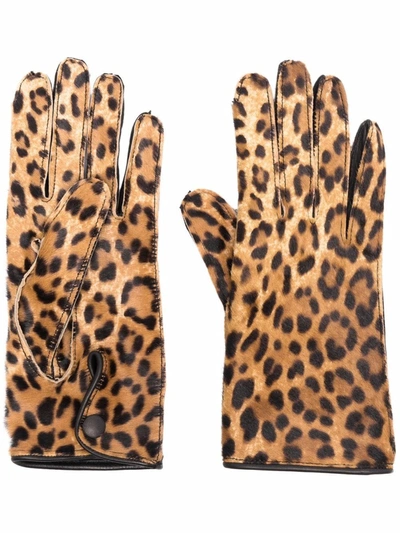 Maison Margiela Leopard-print Gloves In Braun