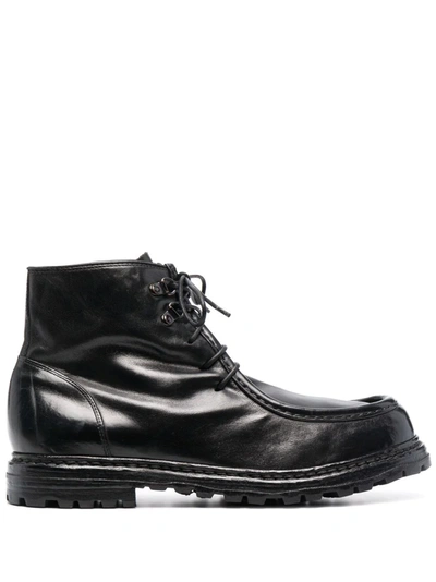 Officine Creative Lace-up Leather Boots In Schwarz