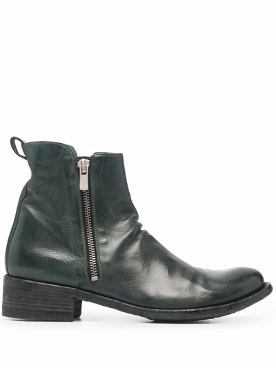 Officine Creative Lison Ruched-detail Leather Ankle Boots In Grün