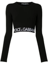 Dolce & Gabbana Branded Elastic Long-sleeve Crop Top In Schwarz