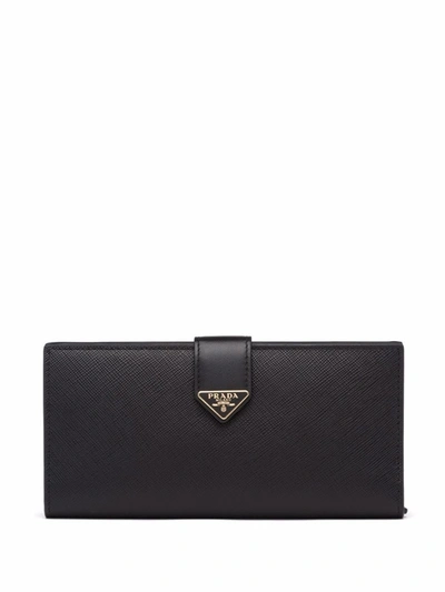 Prada Logo-plaque Snap-fastening Wallet In Schwarz