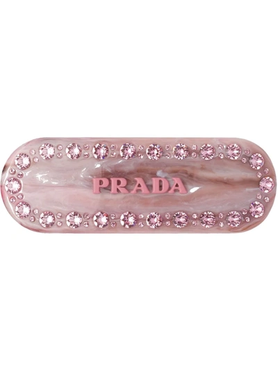 Prada Embellished-logo Hairclip In Petal Pink