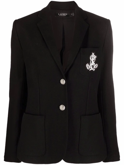 Lauren Ralph Lauren Embroidered-logo Single-breasted Blazer In Schwarz