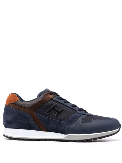 Hogan Panelled-leather Sneakers In Blue