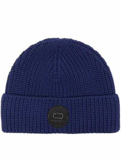 Woolrich 标贴双反面针织套头帽 In Blau
