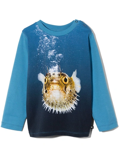 Molo Kids' Enovan Fish-print T-shirt In Blue