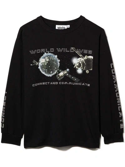Molo Kids' Graphic-print Cotton Sweatshirt In Black
