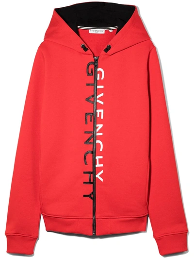 Givenchy Logo Cotton Zip-up Sweatshirt Hoodie In Red