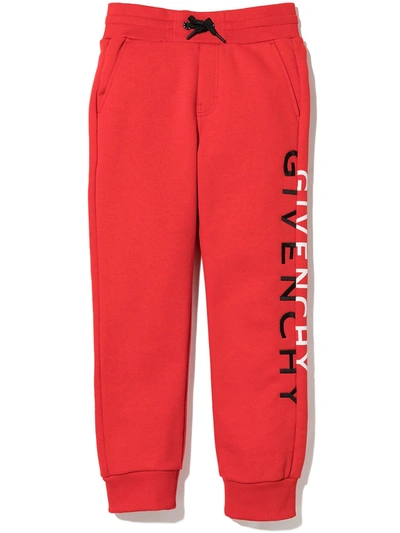 Givenchy Kids' Split Logo Drawstring Track Pants In Red