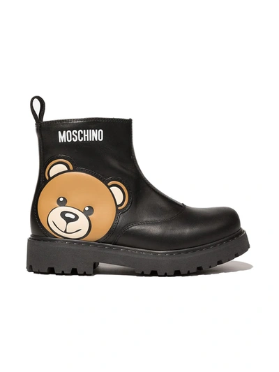 Moschino Kids' Teddy Ankle Boots With Logo In Black