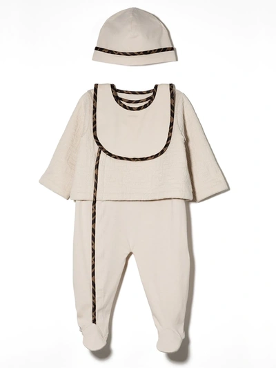Fendi Babies' Ff-trim Three-piece Set In Neutrals