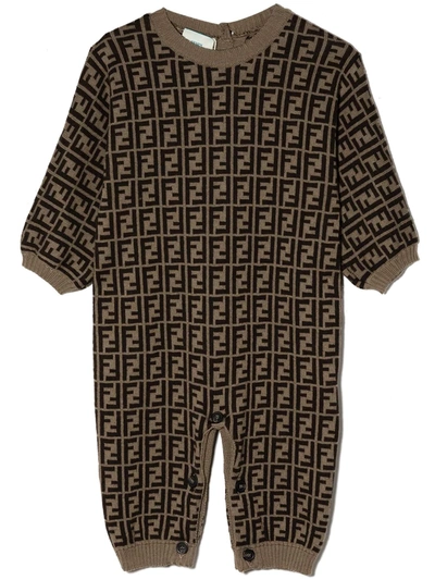 Fendi Babies' Ff Logo-print Knitted Romper In Brown