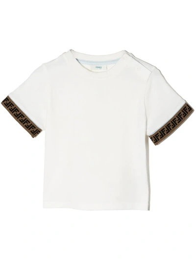 Fendi Babies' Logo Cotton Jersey T-shirt In White
