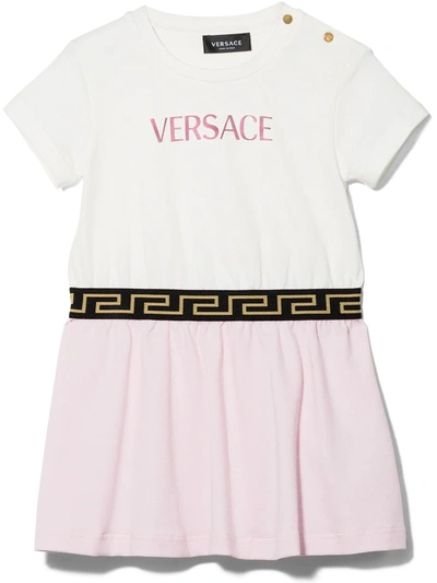 Versace Babies' Logo-embrodiered Dress In White