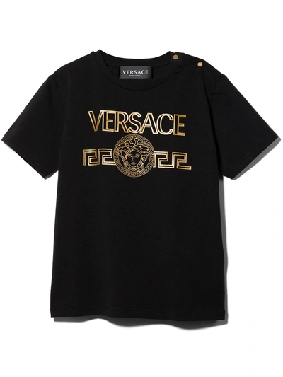 Versace Babies' Greca Logo T-shirt In Black