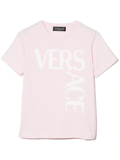 Versace Kids' Logo-print Short-sleeved T-shirt In Pink