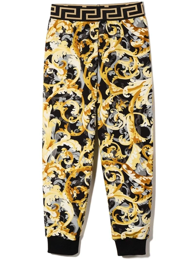 Versace Teen Baroccoflage-print Track Trousers In Black