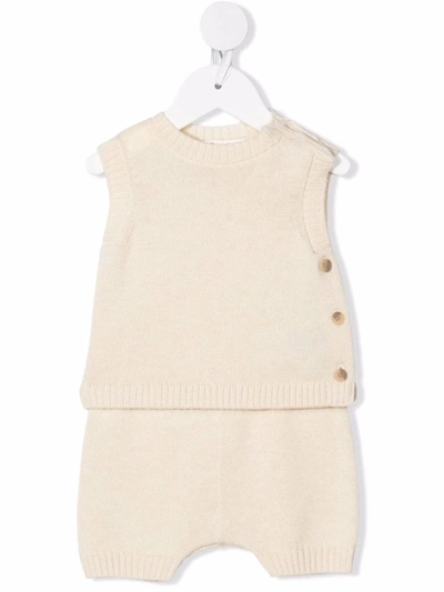 Bonpoint Babies' Side-button Knitted Tracksuit In Neutrals