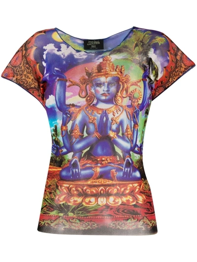 Pre-owned Jean Paul Gaultier Shiva Print Semi-sheer T-shirt In Blue