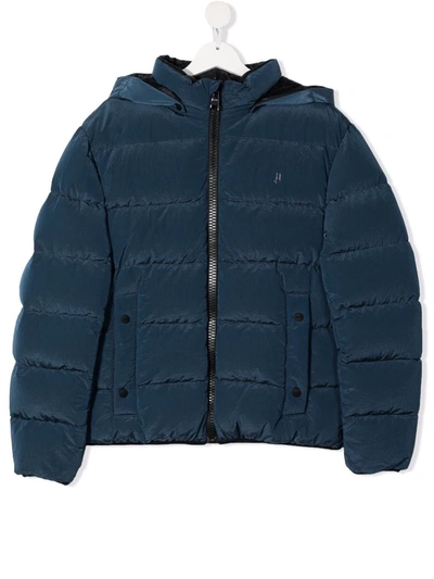 Herno Teen Feather-down Hooded Jacket In Blue