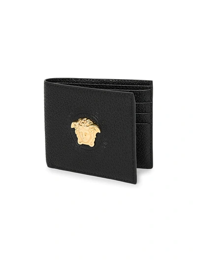 Versace Medusa Leather Wallet In Nero Oro Caldo