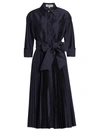 Teri Jon By Rickie Freeman Taffeta Accordion Pleat Shirtdress In Navy