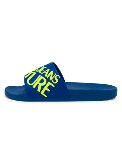 Versace Jeans Couture Wide Fondo Logo Rubber Pool Slides In Midnight