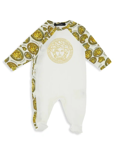 Versace Baby's Medusa-print Footie In White Gold