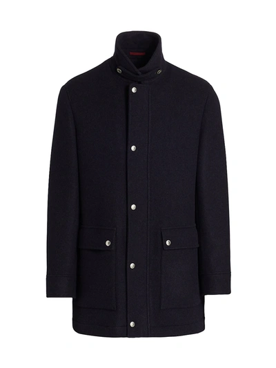 Brunello Cucinelli Double-faced Wool Car Coat In Blue Brown