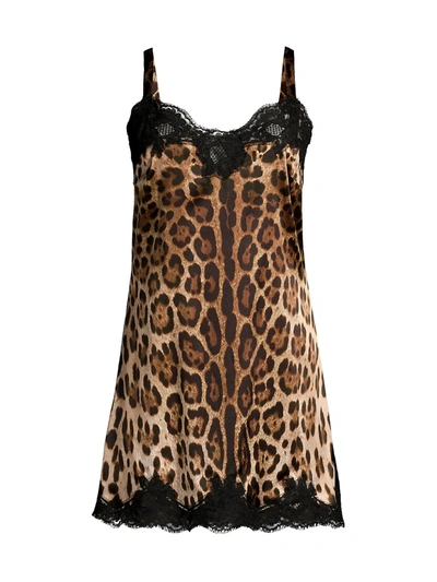 Dolce & Gabbana Leopard-print Satin Lingerie Slip With Lace Detailing In Leo New