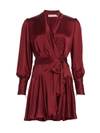 Zimmermann Satin Silk Wrap Mini Dress In Berry