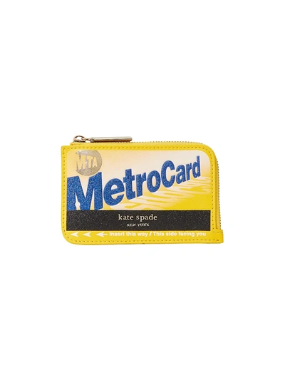 Kate Spade Ny On A Roll Leather Metro Card Zip Cardholder In Yellow