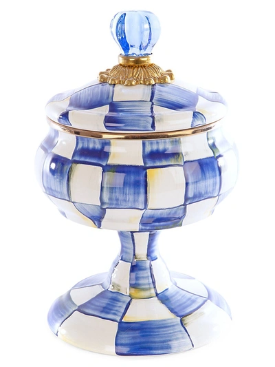 Mackenzie-childs Royal Check Enamel Curiosity Pot In Blue/white