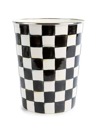 Mackenzie-childs Courtly Check Enamel Waste Bin In Black/white