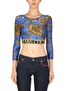 VERSACE JEANS COUTURE SHORT TOP WITH BIJOUX BAROQUE PRINT