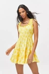Urban Outfitters Uo Lizzy Smocked Floral Mini Dress In Yellow Multi