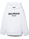 Balmain Long Sleeve Mirrored Logo Hoodie In White