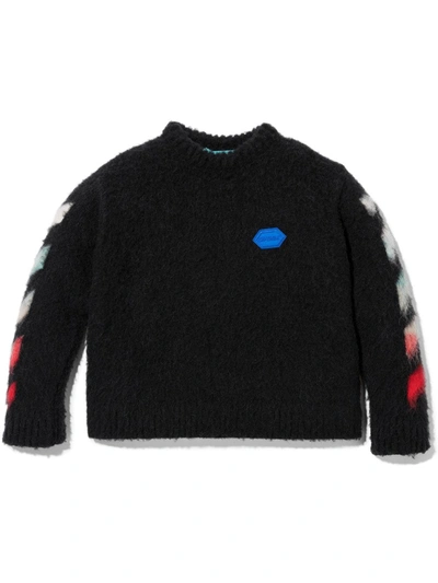 Off-white Black Sweater For Kids With Blue Logo