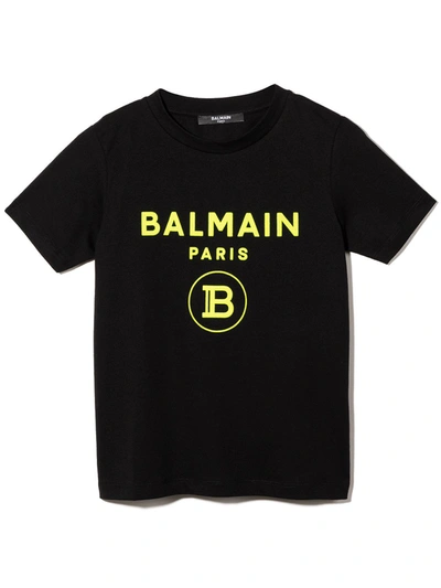 Balmain Little Kid's & Kid's Flocked Logo T-shirt In Black