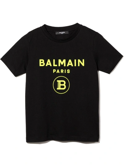 Balmain Kids' Flocked-logo T-shirt In Black