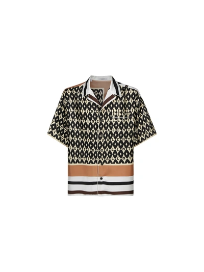 Valentino Archive Logo Print Short Sleeve Button-up Silk Twill Shirt In Multi