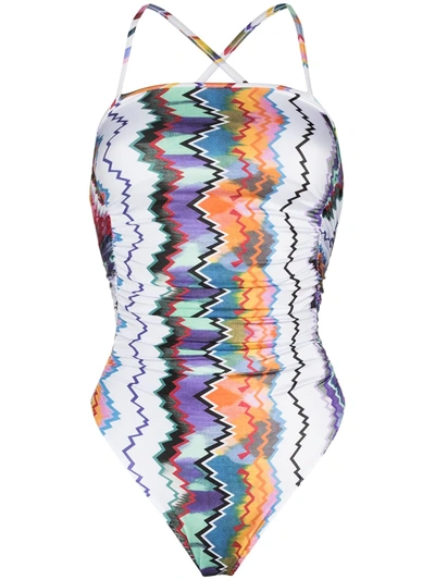 Missoni Zigzag Crossover Back Swimsuit In Weiss