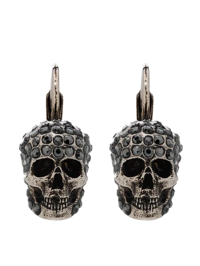 Alexander Mcqueen Crystal-embellished Skull Earrings In Silver